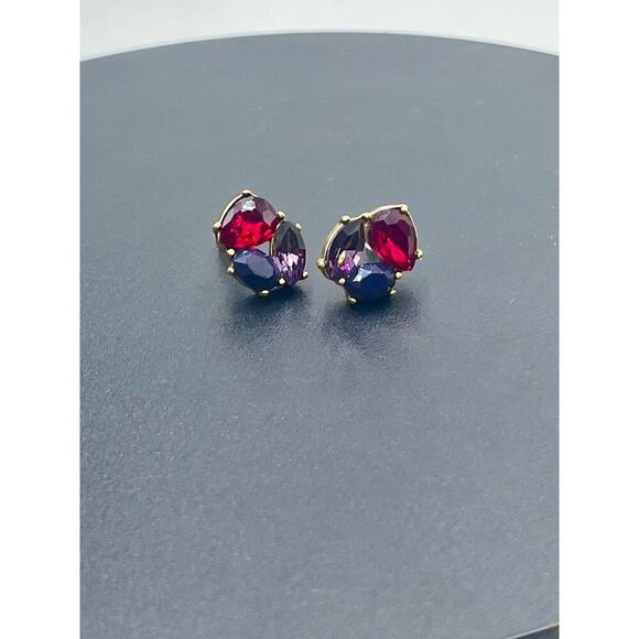 J. Crew Red purple Rhinestone stud Gold Tone Earrings - Picture 10 of 15